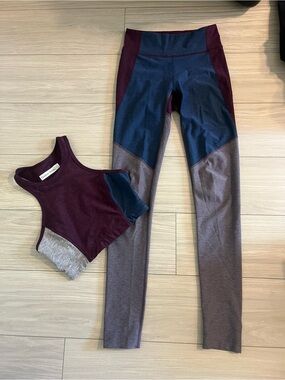 Outdoor Voices Colorblock Leggings and Cropped Tank Sports Bra Set Size XS